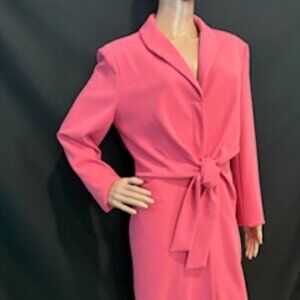 Donna Karan New York Coral Pink Belted Wrap Coat Dress Size 12